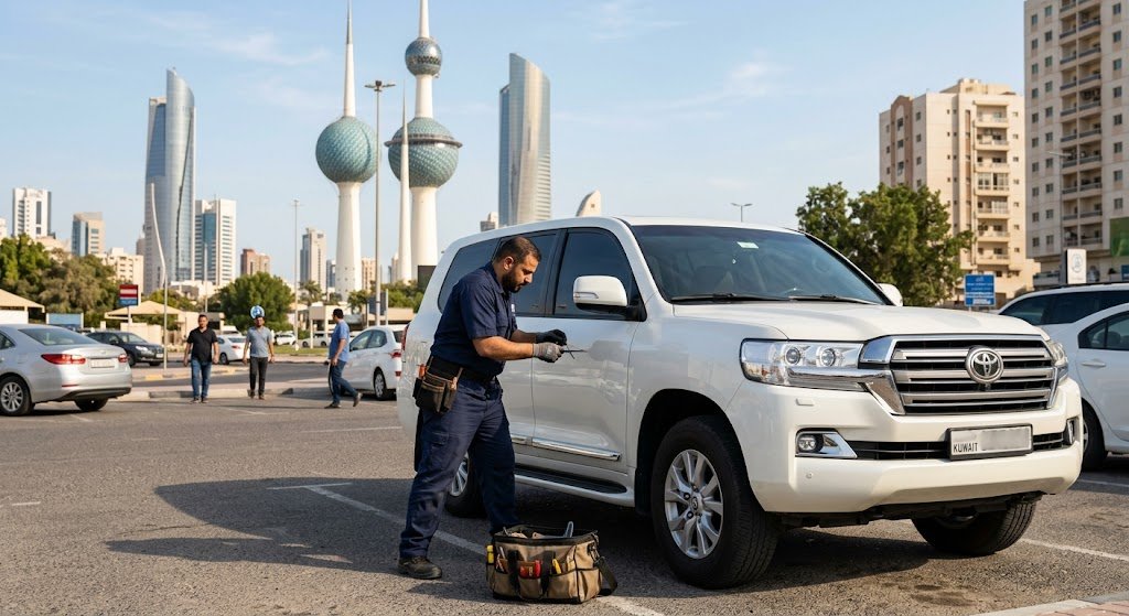فني يستخدم أدوات حديثة لتقديم خدمات فتح اقفال سيارات سلوى بالكويت